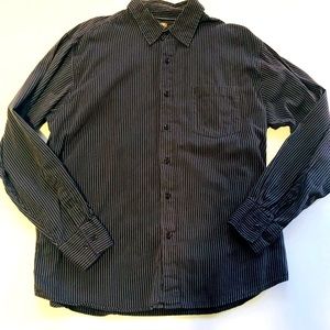 Peached Brand Men’s Long Sleeve Striped Brown Button Down Shirt, Large